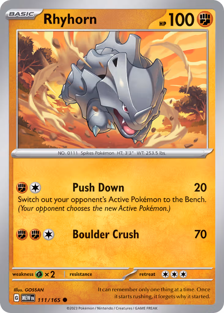 Rhyhorn 111/165 Pokemon card