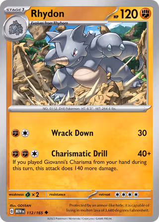 Rhydon 112/165 Pokemon card