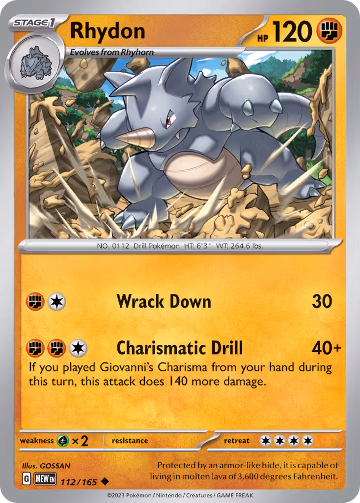 Rhydon 112/165 Pokemon card