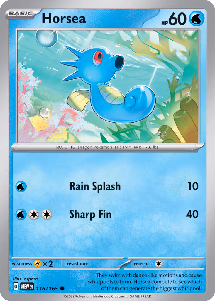 Horsea 116/165 Pokemon card