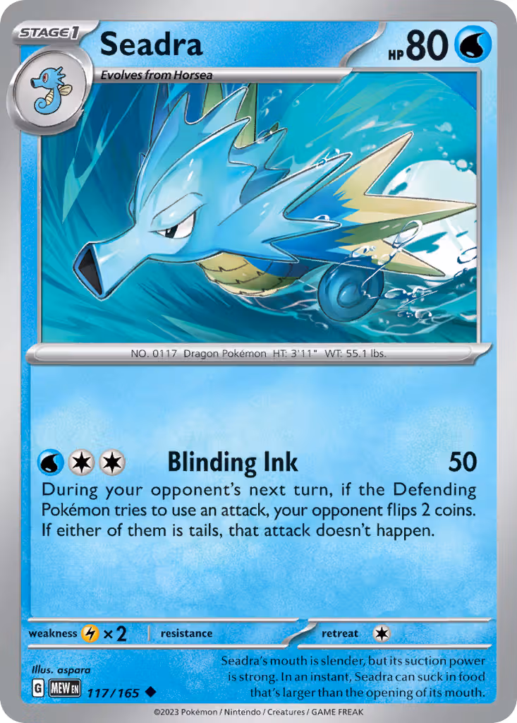 Seadra 117/165 Pokemon card