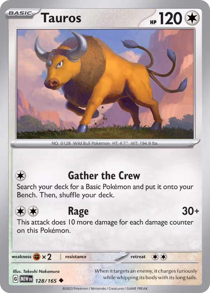 Tauros 128/165 Pokemon card