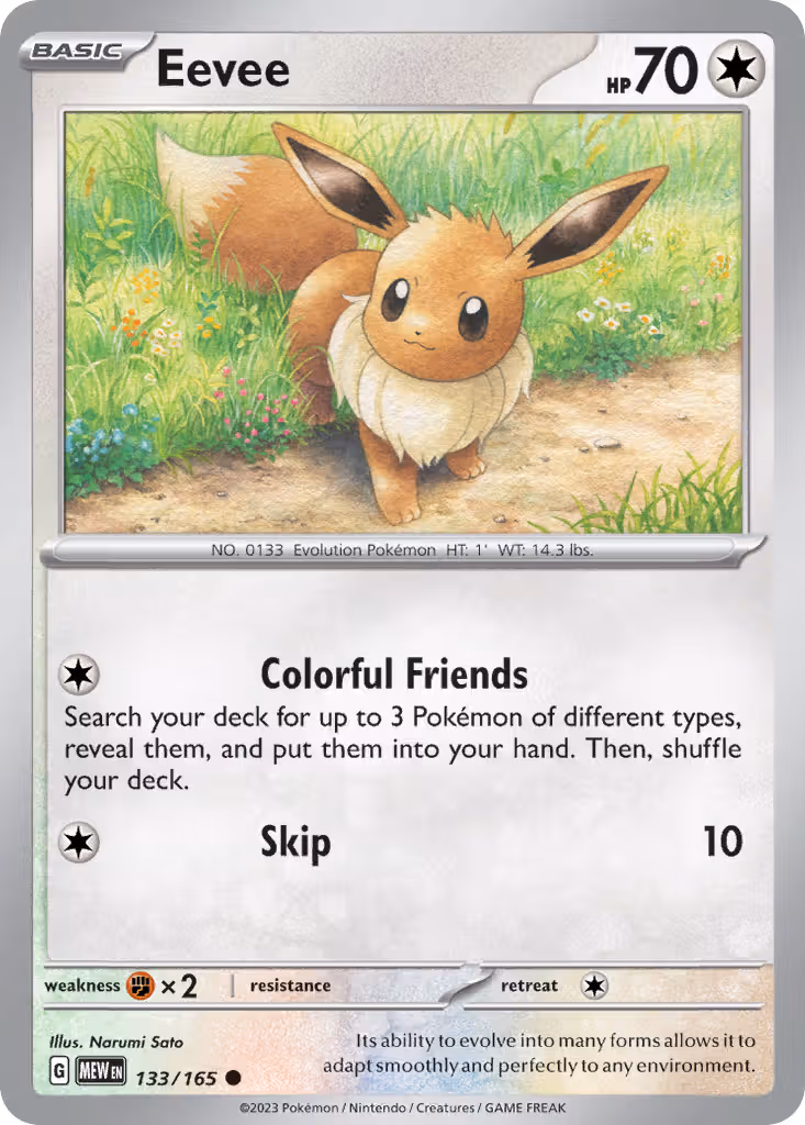 Eevee 133/165 Pokemon card
