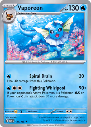 Vaporeon 134/165 Pokemon card