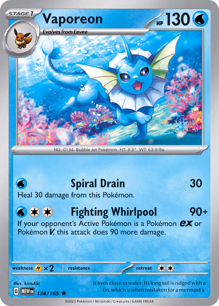 Vaporeon 134/165 Pokemon card