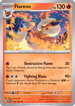 Flareon 136/165 Pokemon card