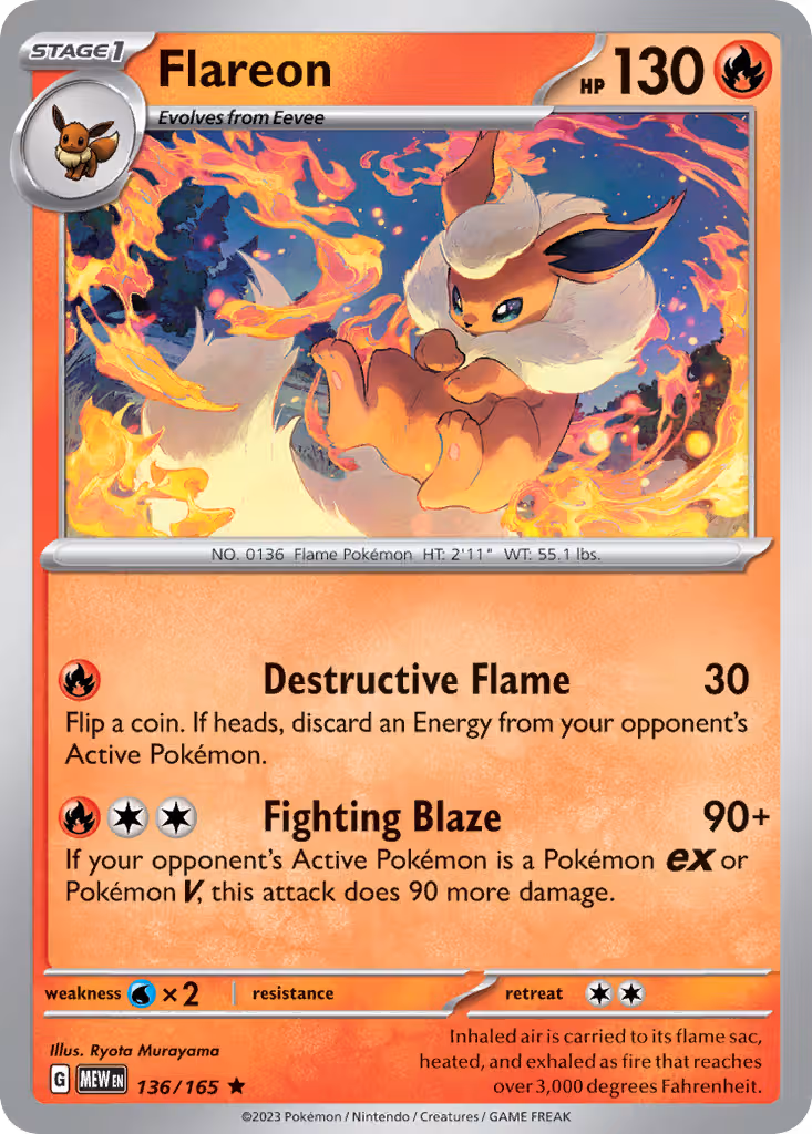 Flareon 136/165 Pokemon card