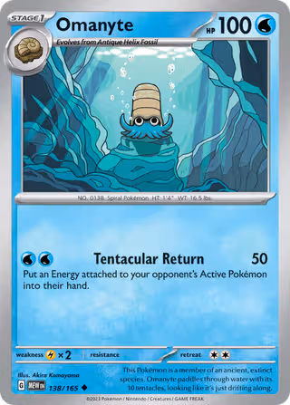 Omanyte 138/165 Pokemon card