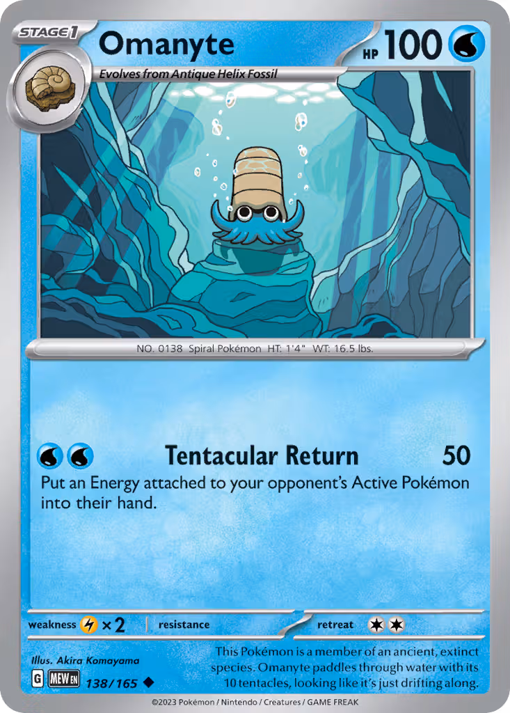 Omanyte 138/165 Pokemon card