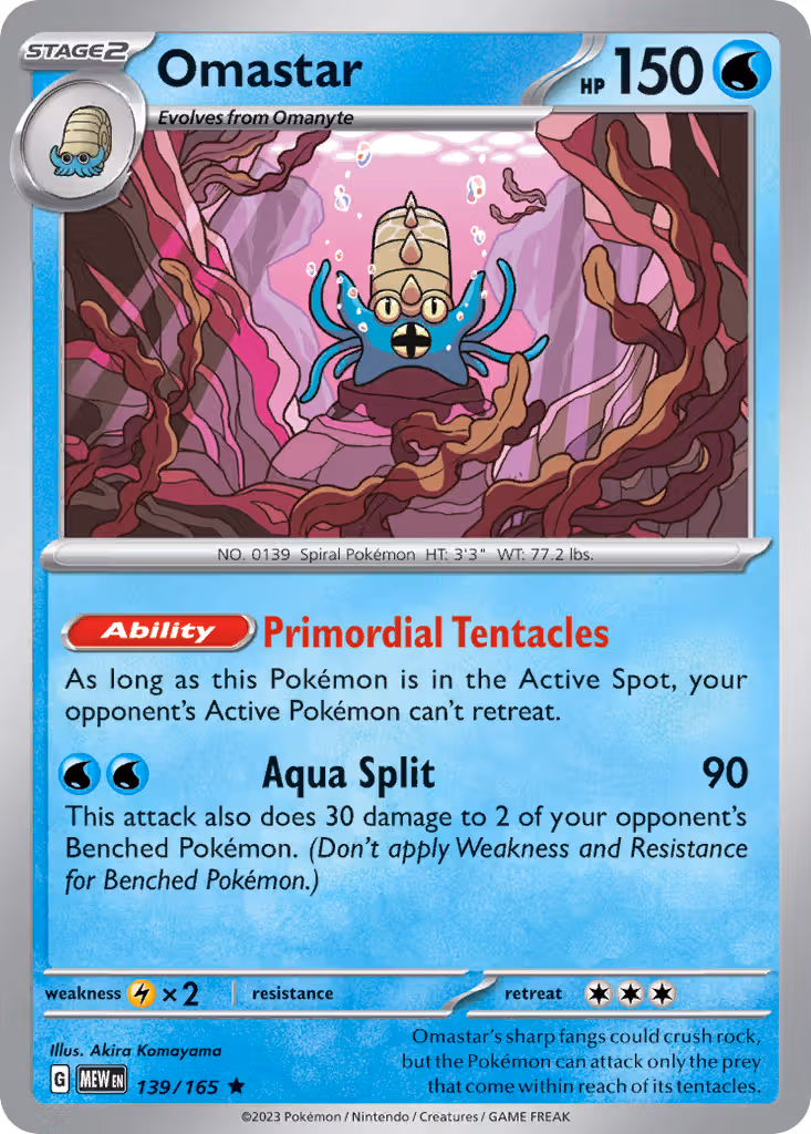 Omastar 139/165 Pokemon card