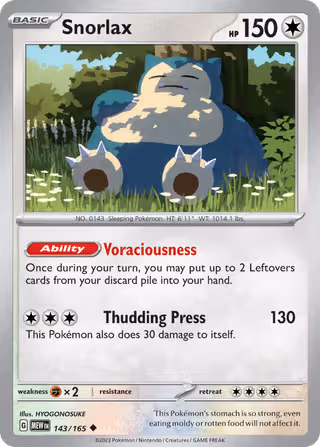 Snorlax 143/165 Pokemon card