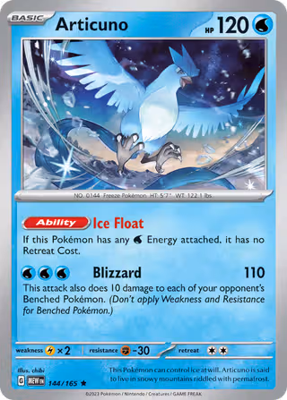 Articuno 144/165 Pokemon card