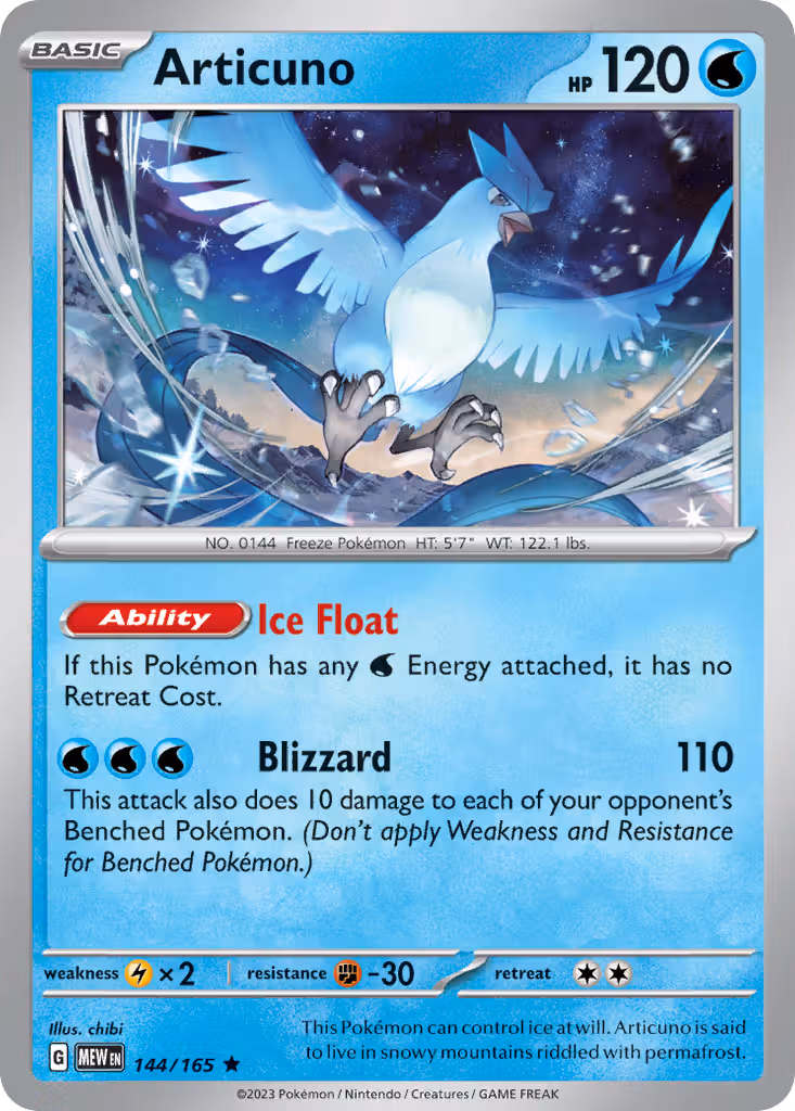 Articuno 144/165 Pokemon card