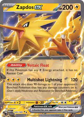 Zapdos ex 145/165 Pokemon card