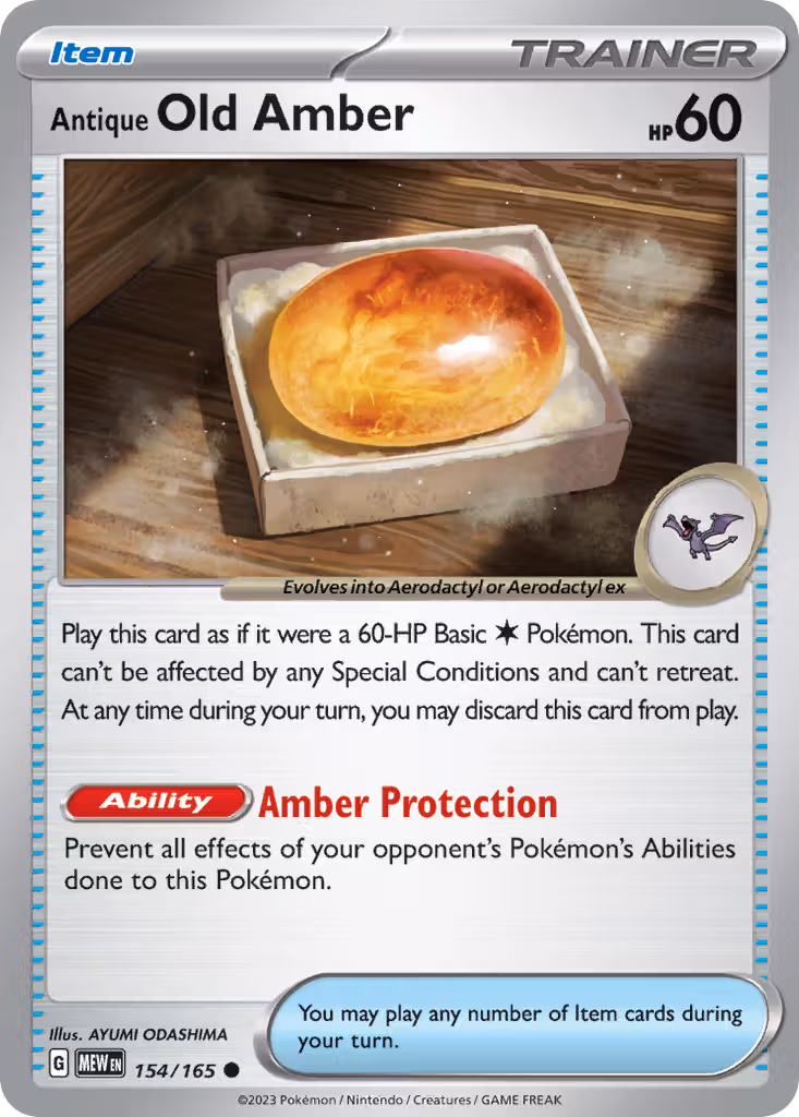 Antique Old Amber 154/165 Pokemon card