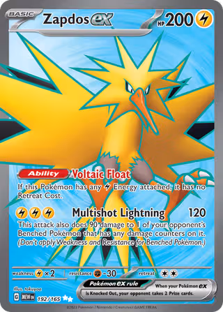 Zapdos ex 192/165 Pokemon card
