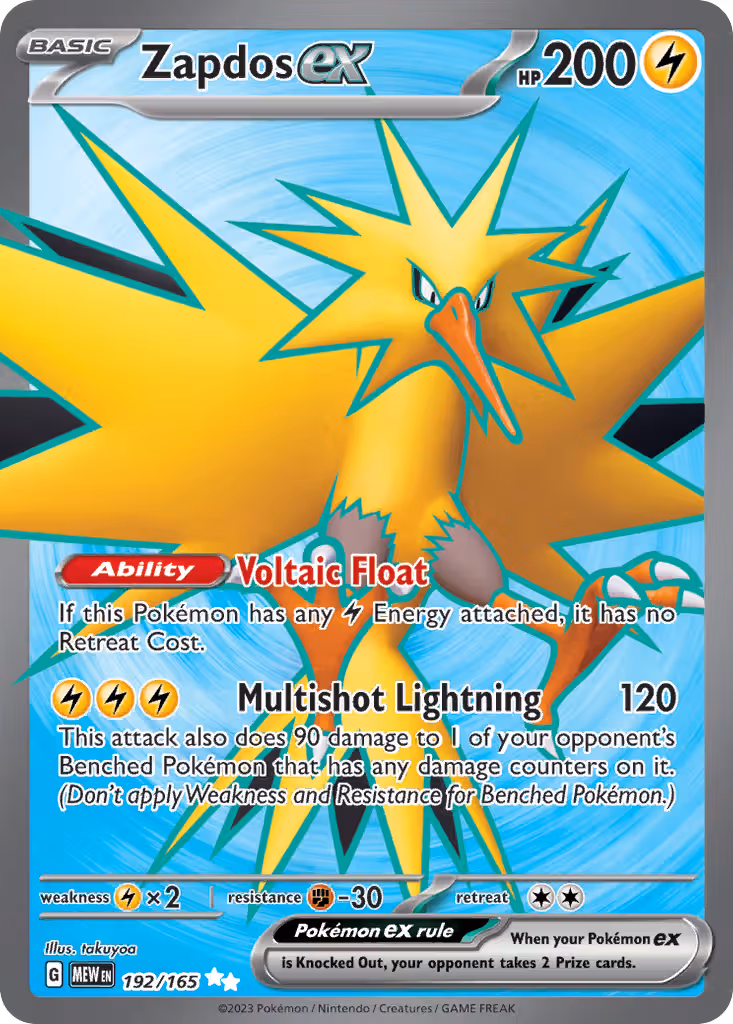 Zapdos ex 192/165 Pokemon card