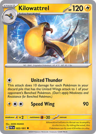 Kilowattrel 22/91 Pokemon card