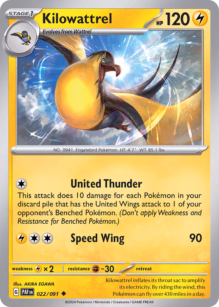 Kilowattrel 22/91 Pokemon card