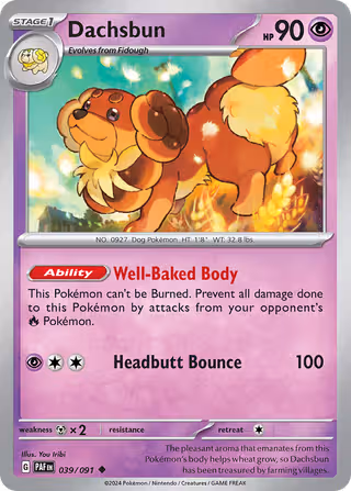Dachsbun 39/91 Pokemon card