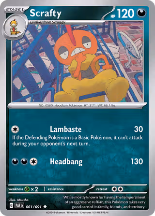 Scrafty 61/91 Pokemon card