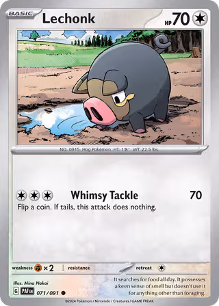 Lechonk 71/91 Pokemon card