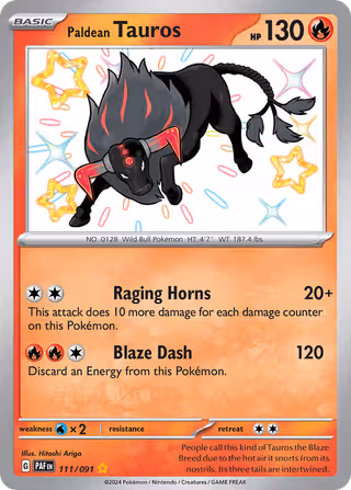 Paldean Tauros 111/91 Pokemon card