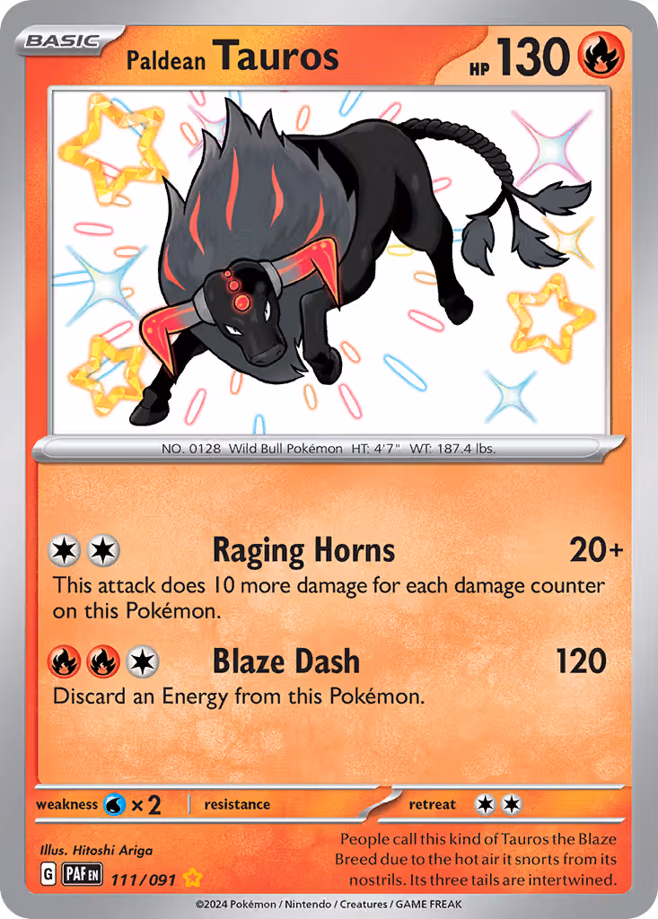 Paldean Tauros 111/91 Pokemon card