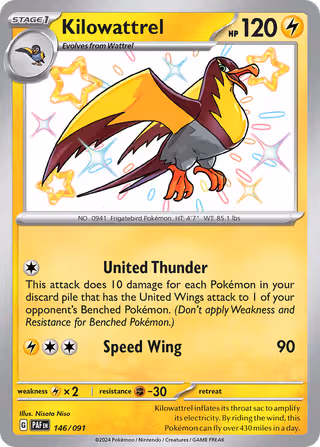 Kilowattrel 146/91 Pokemon card
