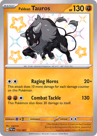 Paldean Tauros 172/91 Pokemon card