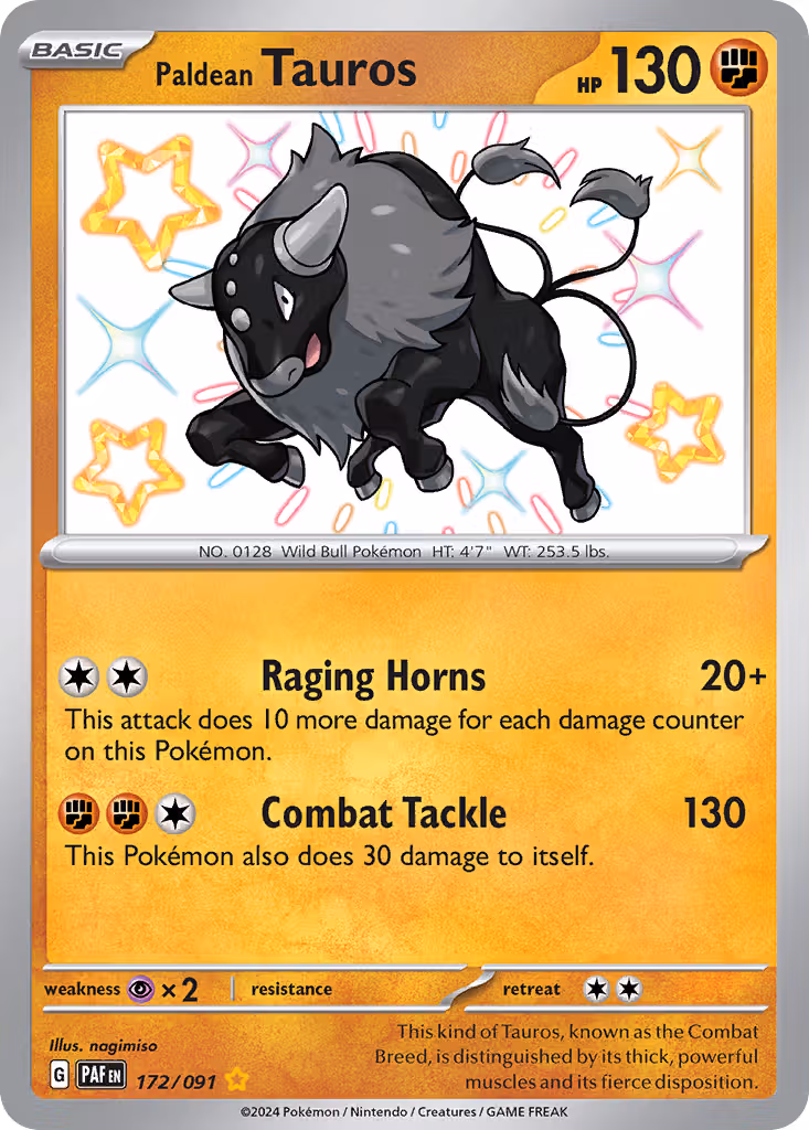 Paldean Tauros 172/91 Pokemon card