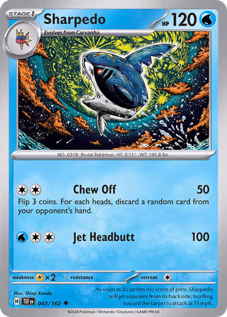 Sharpedo 43/162 Pokemon card