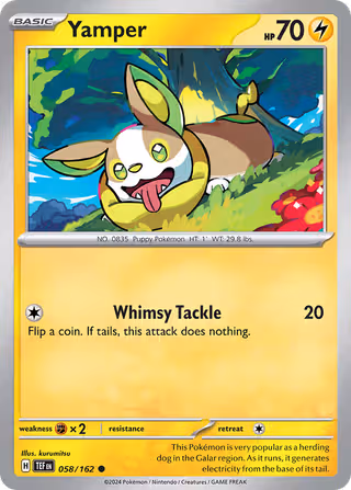 Yamper 58/162 Pokemon card
