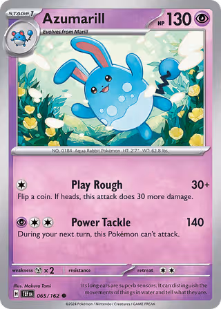 Azumarill 65/162 Pokemon card