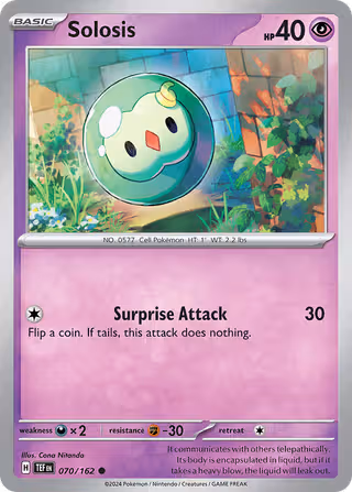 Solosis 70/162 Pokemon card