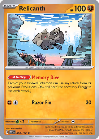 Relicanth 84/162 Pokemon card