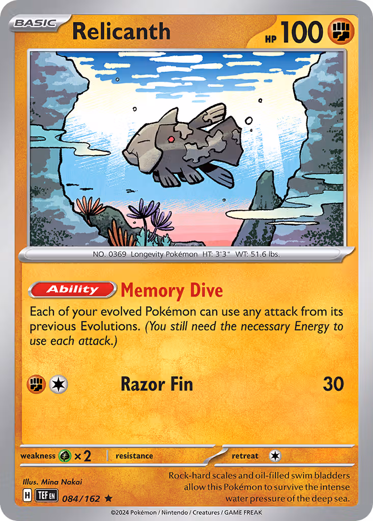 Relicanth 84/162 Pokemon card