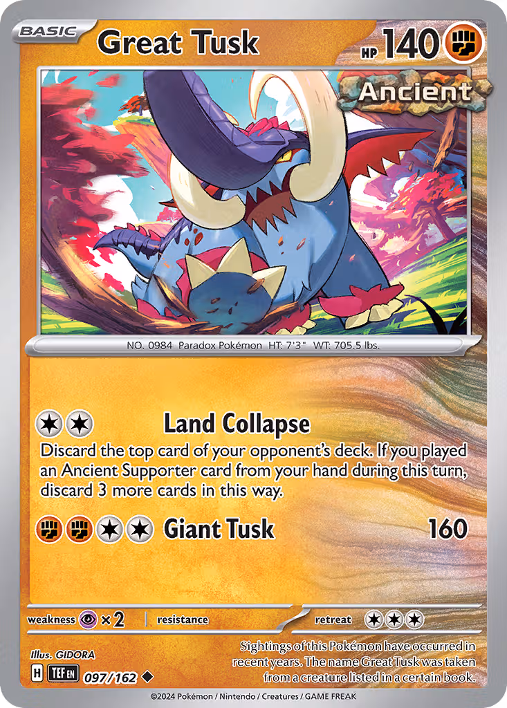 Great Tusk 97/162 Pokemon card
