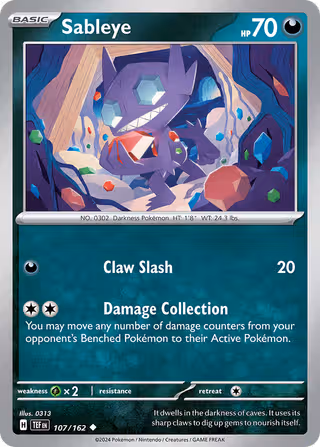 Sableye 107/162 Pokemon card
