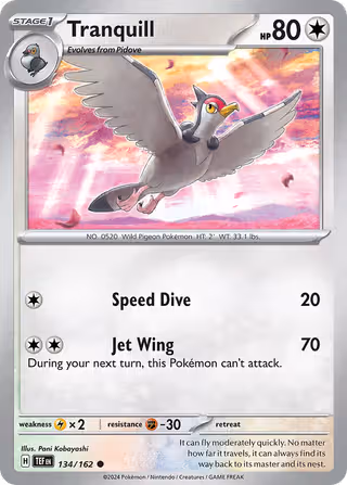 Tranquill 134/162 Pokemon card