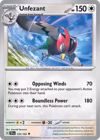 Unfezant 135/162 Pokemon card