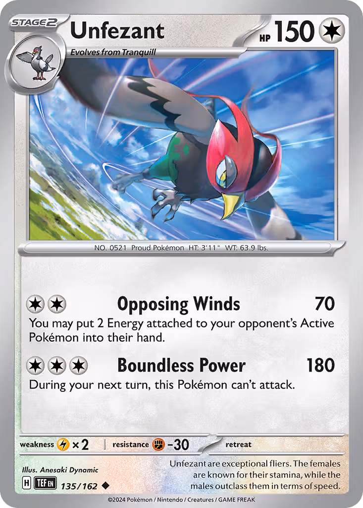 Unfezant 135/162 Pokemon card