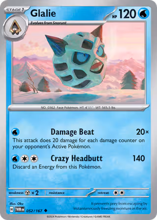 Glalie 52/167 Pokemon card