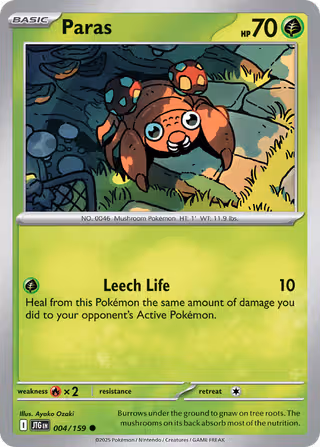 Paras 4/159 Pokemon card