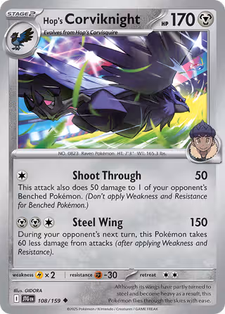 Hop's Corviknight 108/159 Pokemon card
