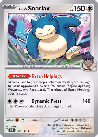 Hop's Snorlax 117/159 Pokemon card