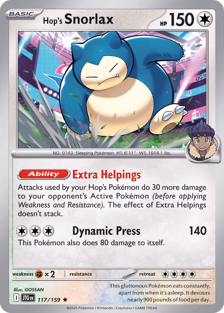 Hop's Snorlax 117/159 Pokemon card