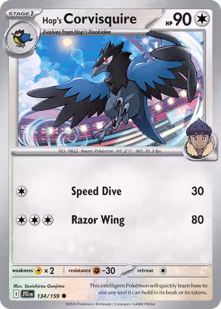 Hop's Corvisquire 134/159 Pokemon card
