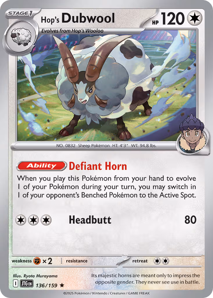 Hop's Dubwool 136/159 Pokemon card