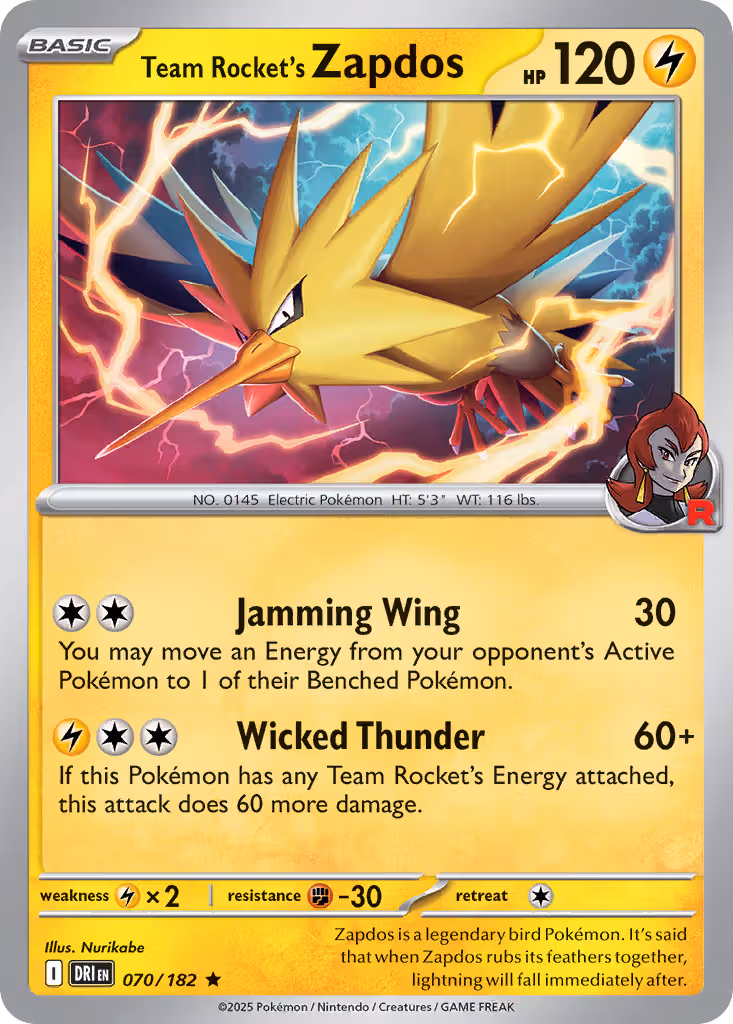 Team Rocket's Zapdos 70/182 Pokemon card